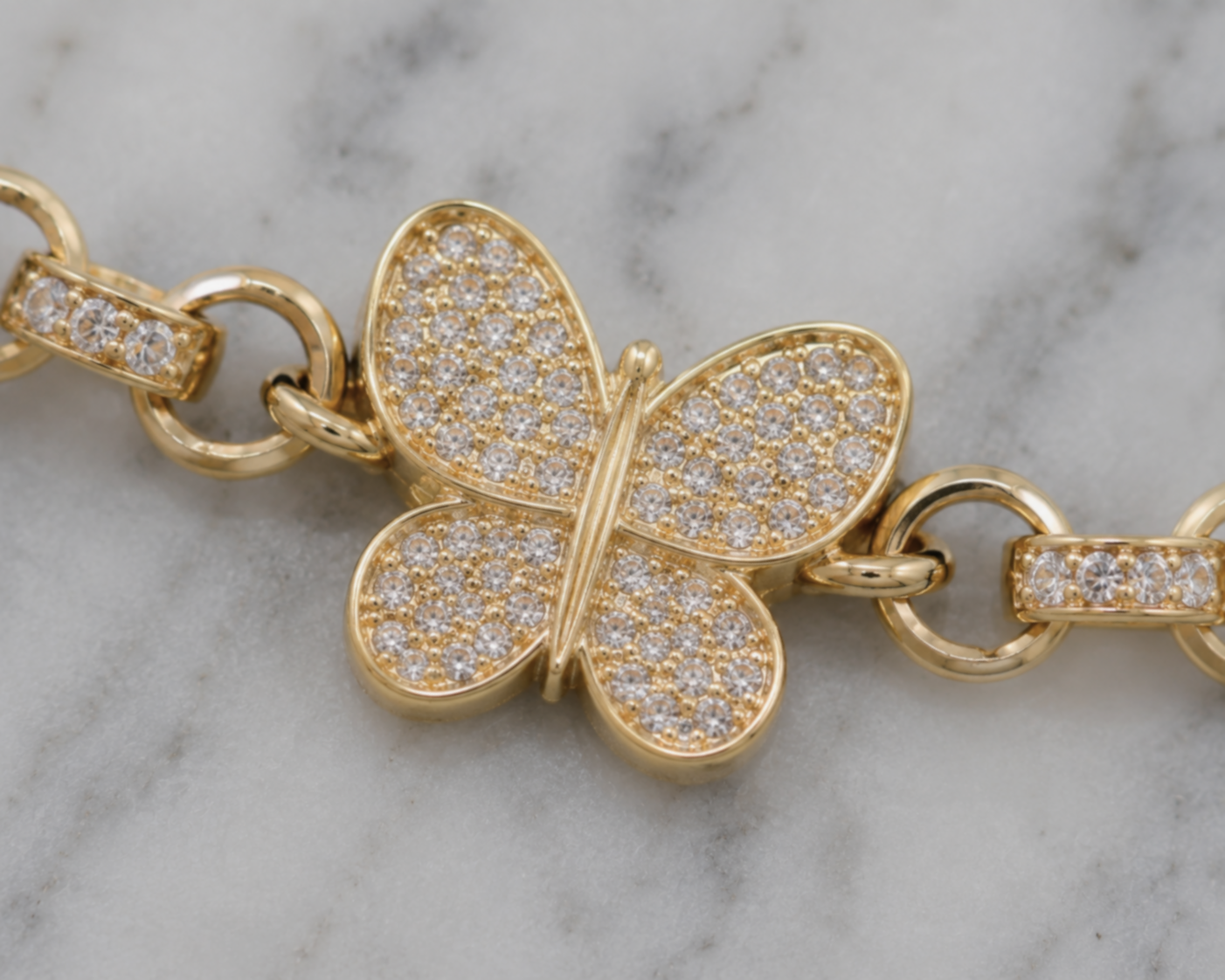 9ct Yellow Gold CZ Butterfly Belcher Baby Bracelet