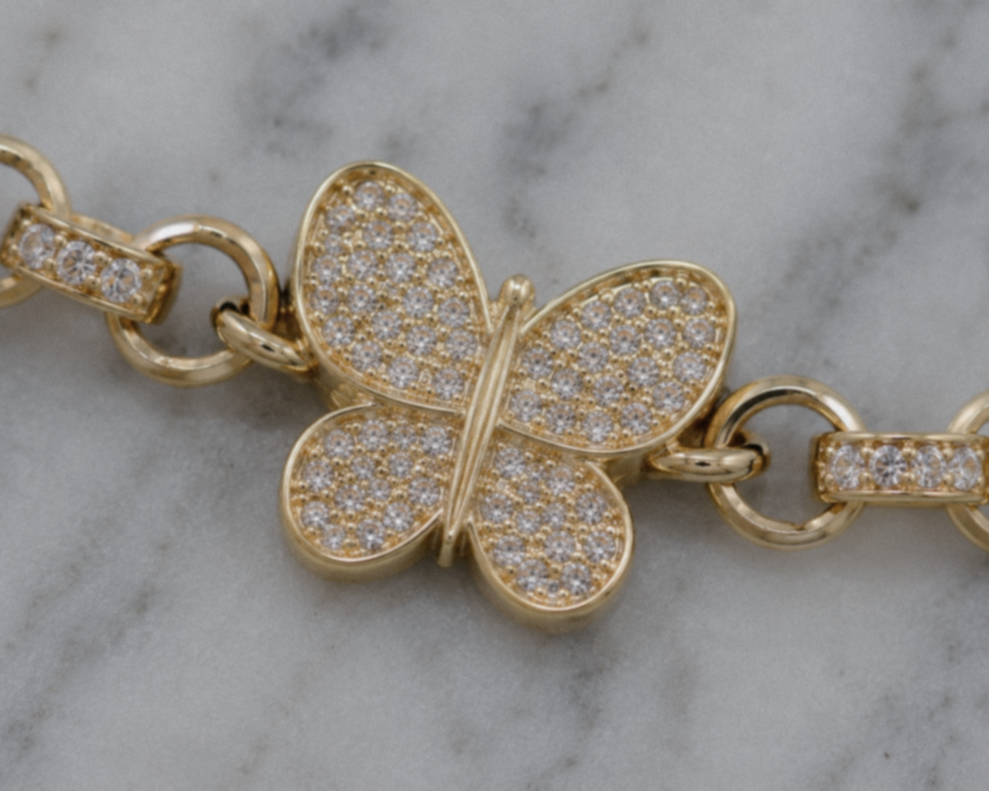 9ct Yellow Gold CZ Butterfly Belcher Baby Bracelet