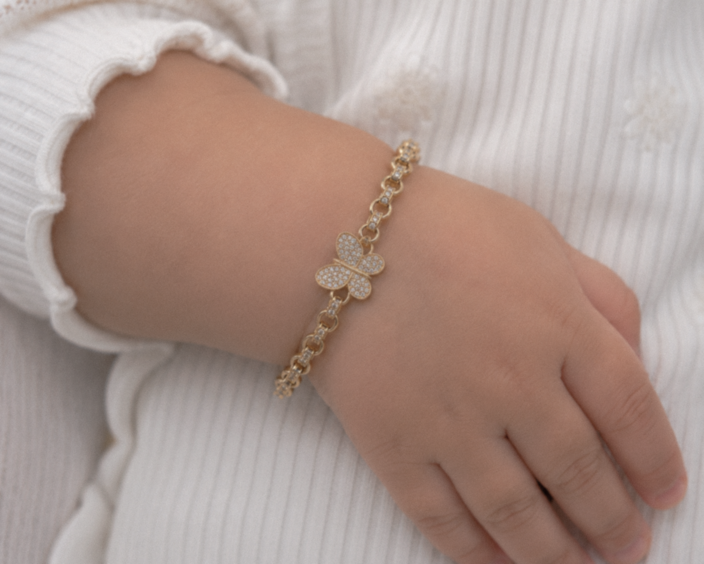 9ct Yellow Gold CZ Butterfly Belcher Baby Bracelet