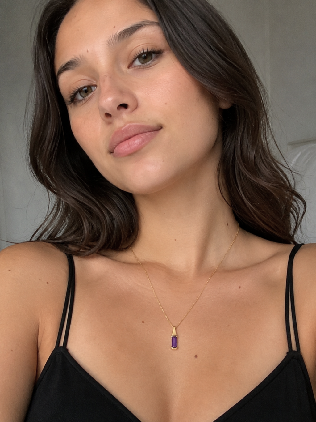 9ct Yellow Gold Elongated Amethyst Pendant Necklace