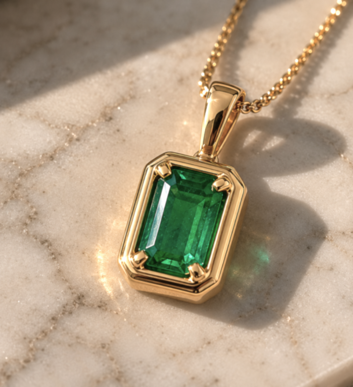 9ct Yellow Gold Emerald Pendant – Chunky Border Design