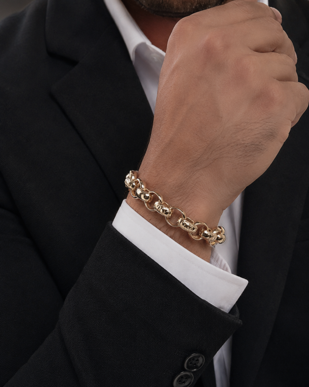9ct Yellow Gold Engraved & Plain Belcher Bracelet – 13mm