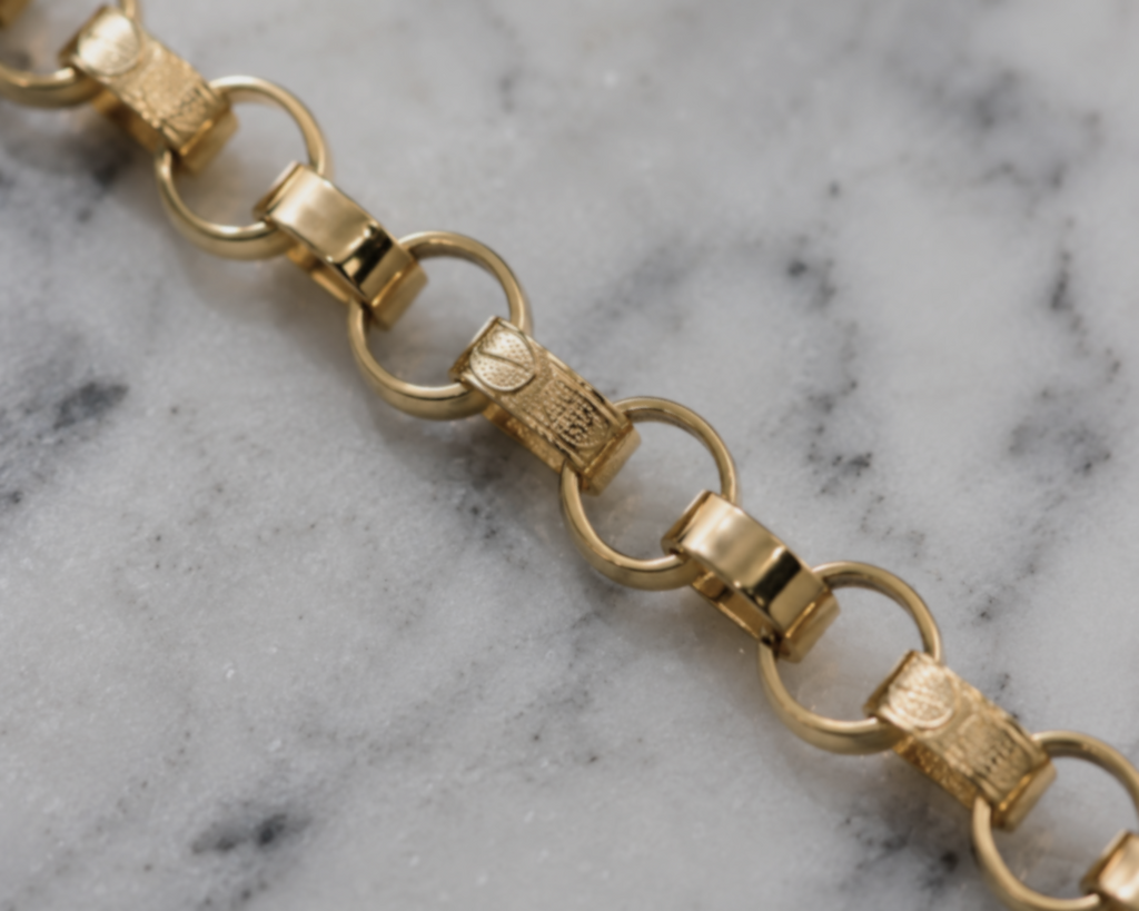 9ct Yellow Gold Engraved & Plain Belcher Bracelet – 6.5