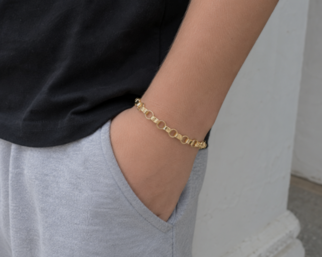 9ct Yellow Gold Engraved & Plain Belcher Bracelet – 6.5