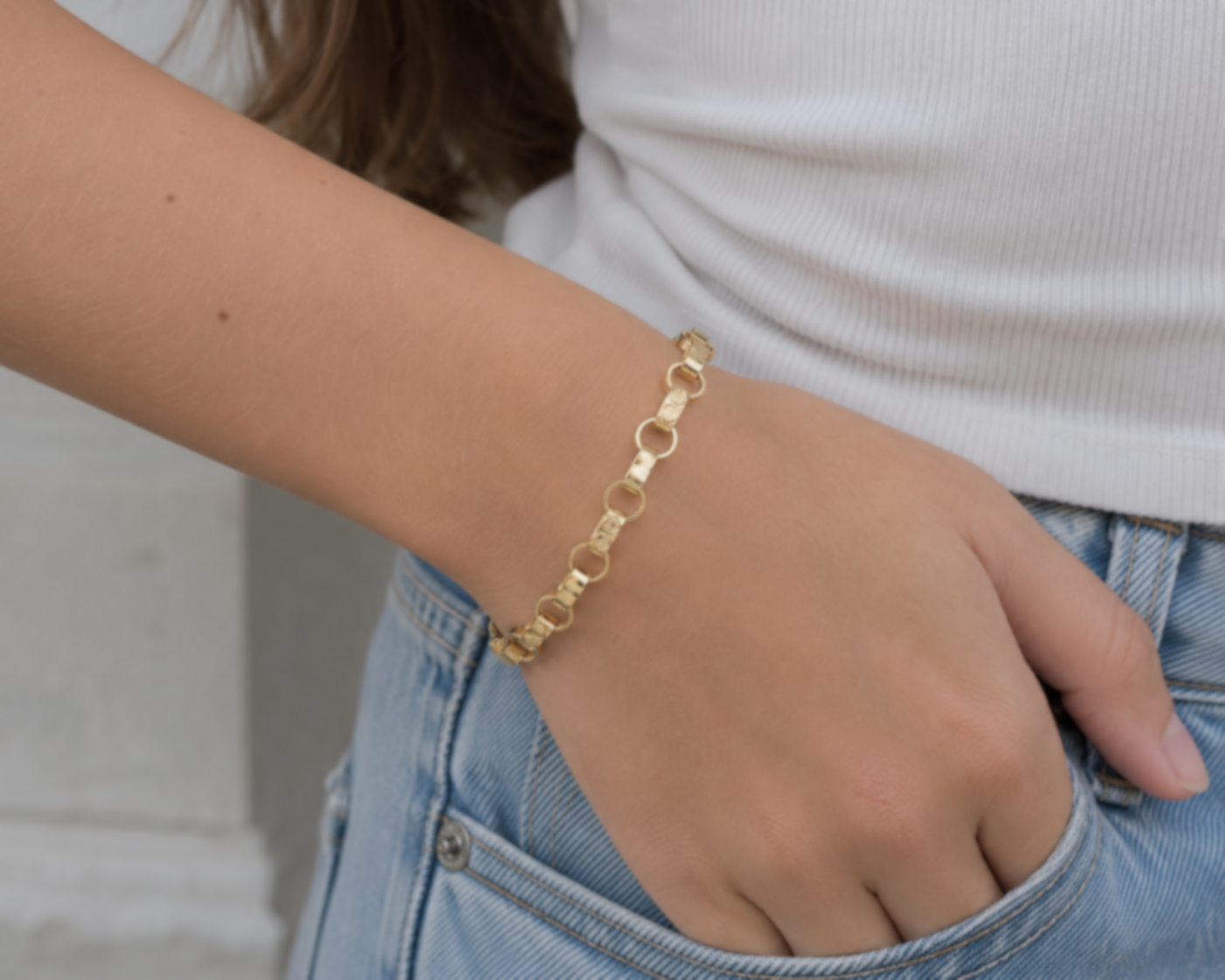 9ct Yellow Gold Engraved & Plain Belcher Bracelet – 6.5