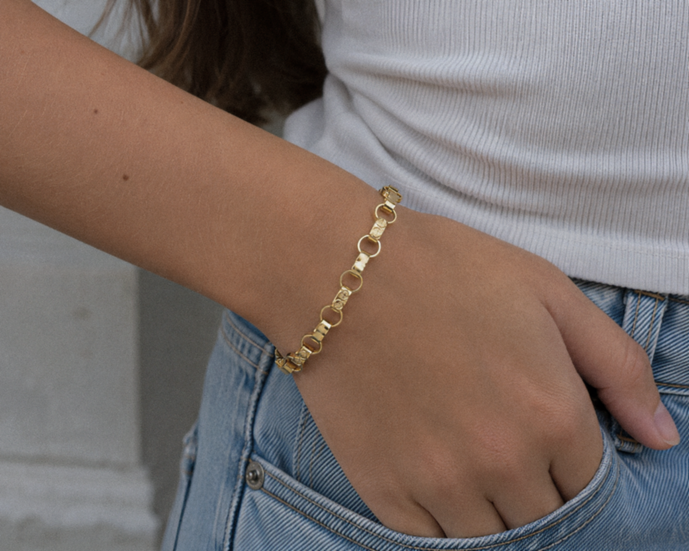 9ct Yellow Gold Engraved & Plain Belcher Bracelet – 6.5