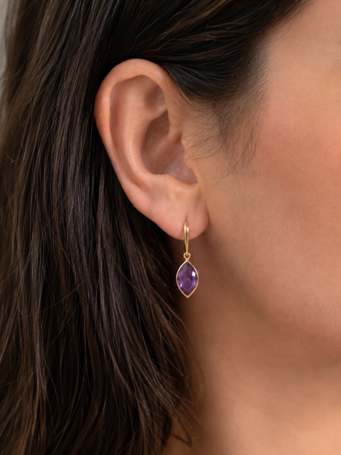 9ct Yellow Gold Flame Cut Amethyst Drop Earrings