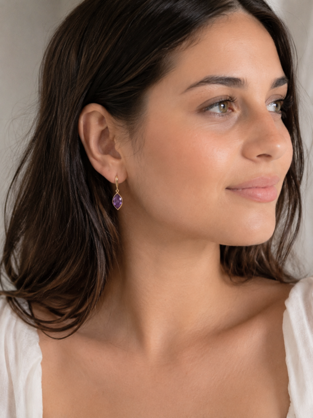 9ct Yellow Gold Flame Cut Amethyst Drop Earrings