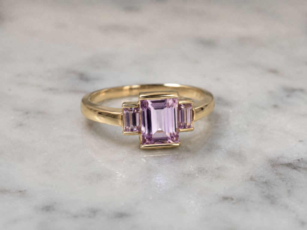 9ct Yellow Gold Trilogy Rose de France Amethyst Ring