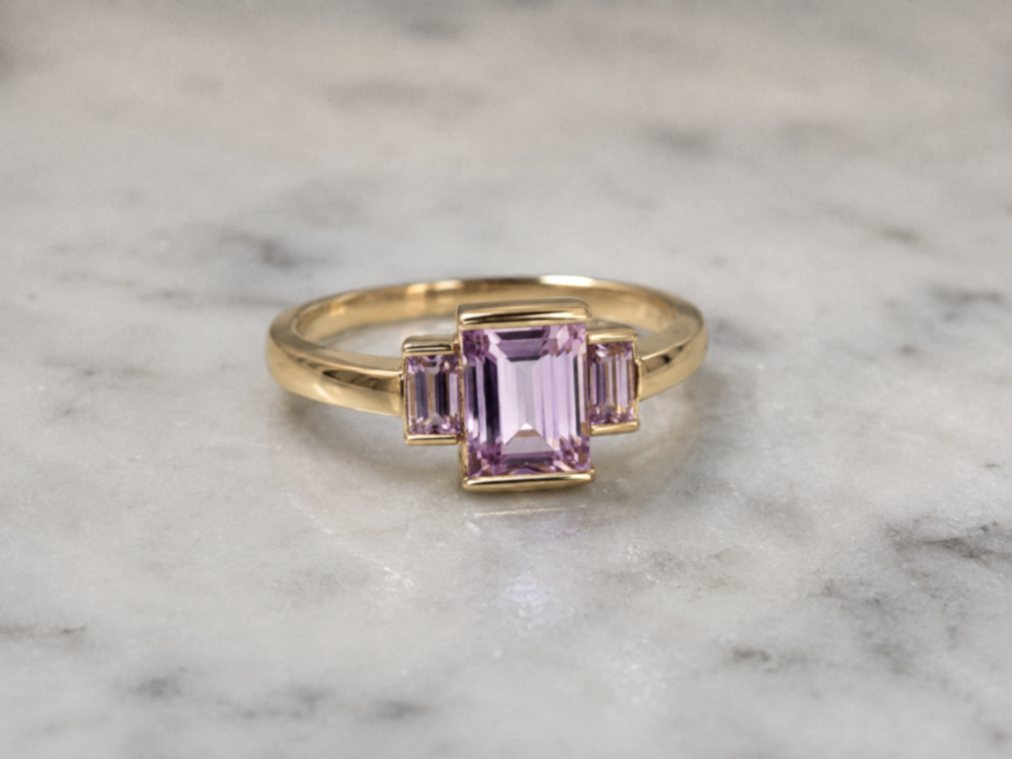 9ct Yellow Gold Trilogy Rose de France Amethyst Ring