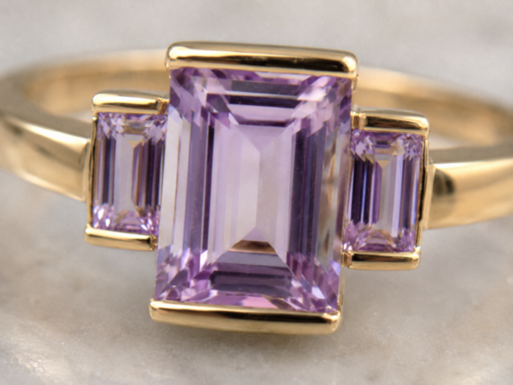 9ct Yellow Gold Trilogy Rose de France Amethyst Ring