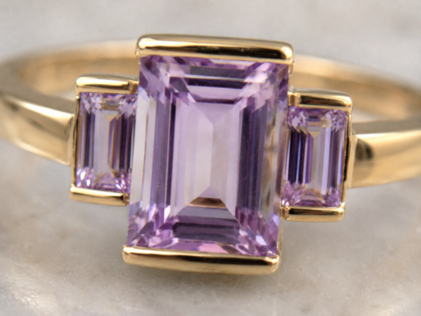 9ct Yellow Gold Trilogy Rose de France Amethyst Ring