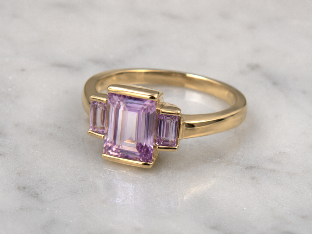 9ct Yellow Gold Trilogy Rose de France Amethyst Ring