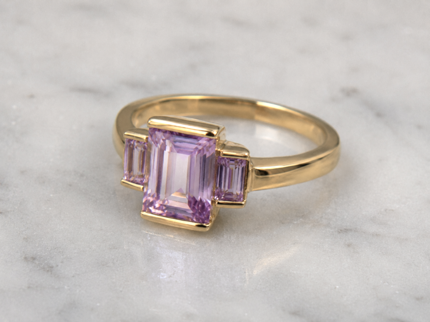 9ct Yellow Gold Trilogy Rose de France Amethyst Ring
