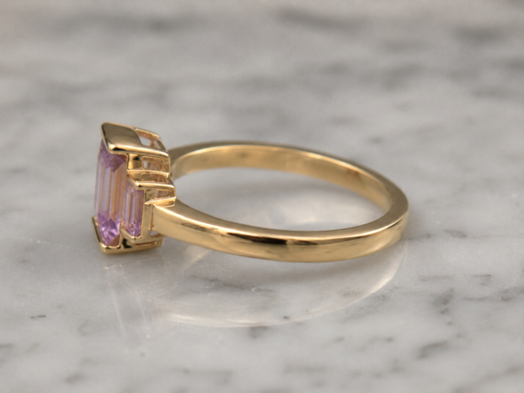9ct Yellow Gold Trilogy Rose de France Amethyst Ring