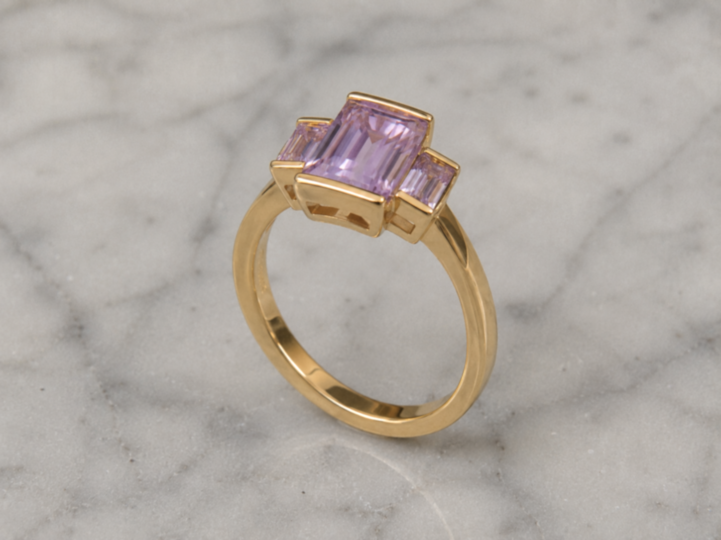 9ct Yellow Gold Trilogy Rose de France Amethyst Ring