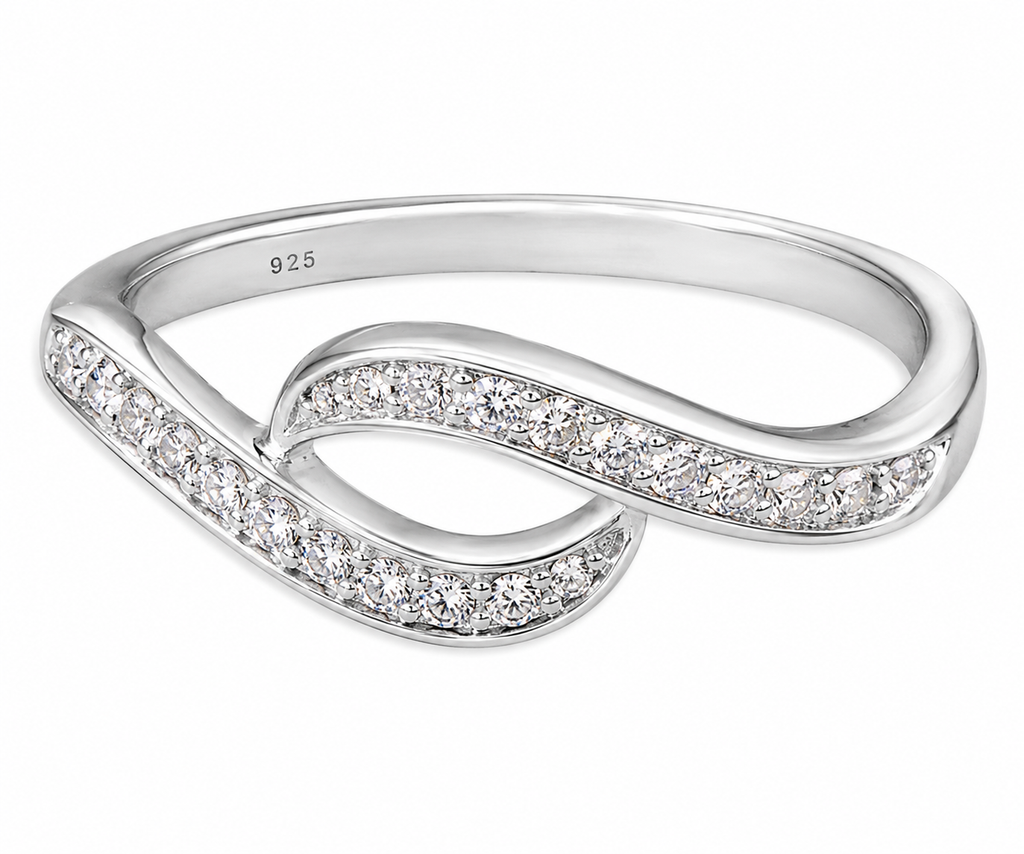 Sterling Silver Cubic Zirconia Wave Crossover Ring
