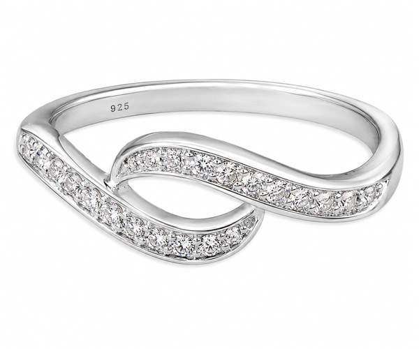Sterling Silver Cubic Zirconia Wave Crossover Ring