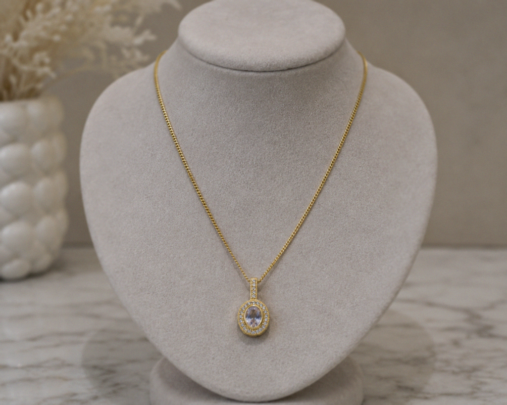 9ct Yellow Gold Blue Moonstone & White Topaz Necklace