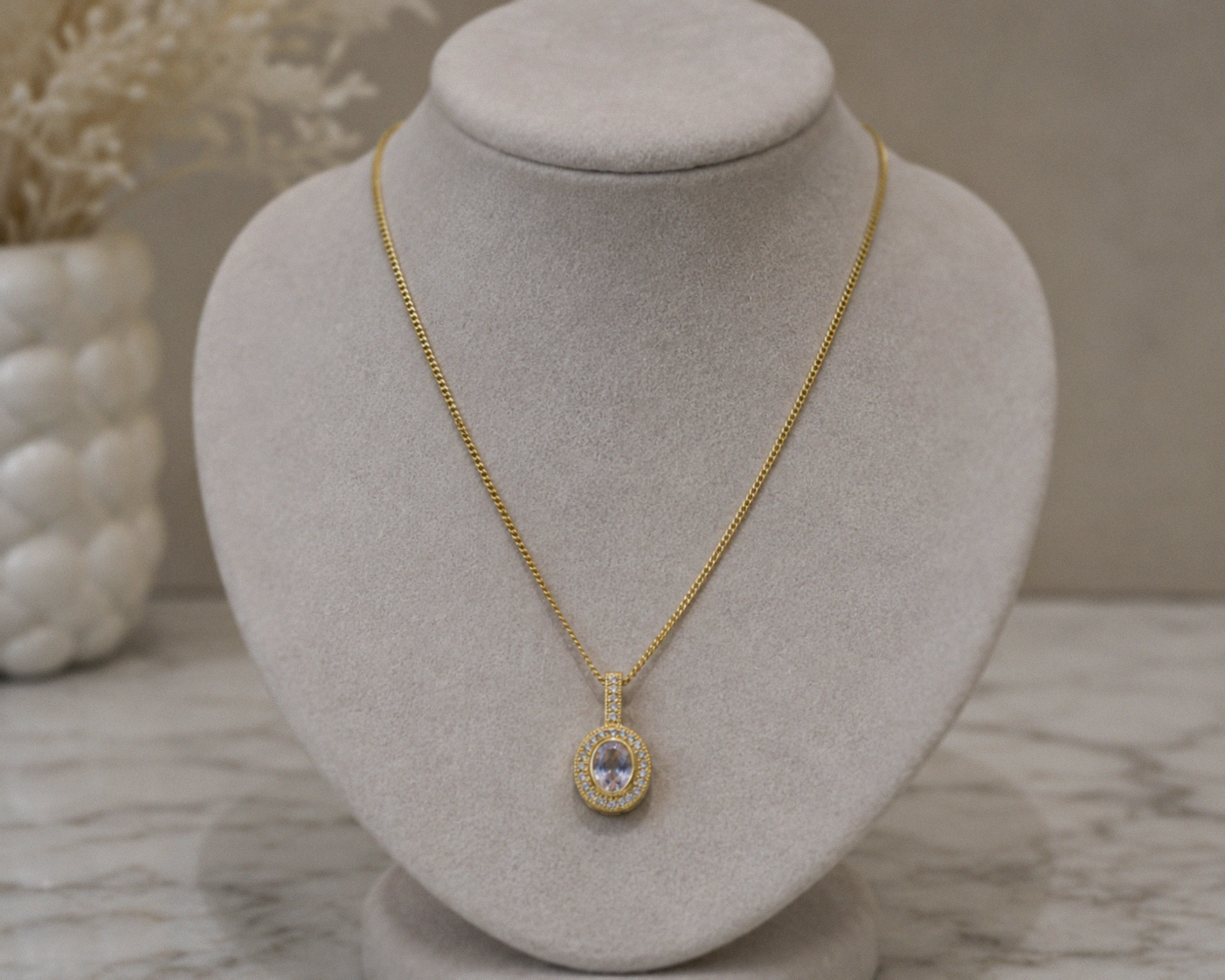 9ct Yellow Gold Blue Moonstone & White Topaz Necklace