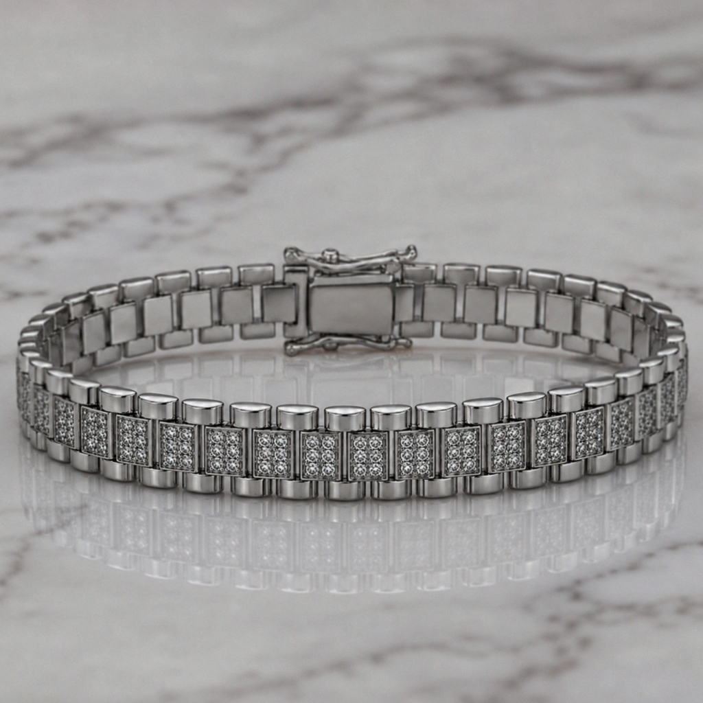 Babies Silver Cubic Zirconia Brickwork Bracelet