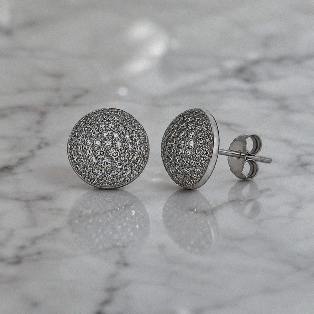 Silver Cubic Zirconia Dome Stud Earrings
