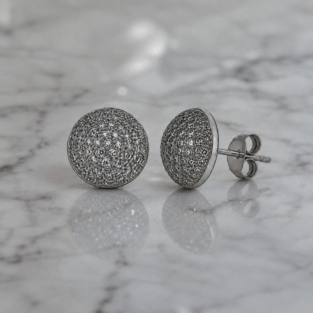 Silver Cubic Zirconia Dome Stud Earrings