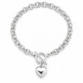 Sterling Silver Puff Heart T-Bar Chain Bracelet