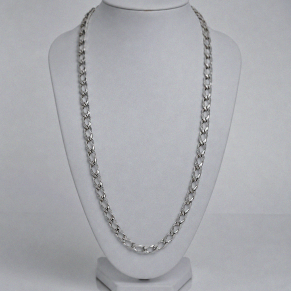Men's Silver Plain & Engraved Flat Curb Chain 24"