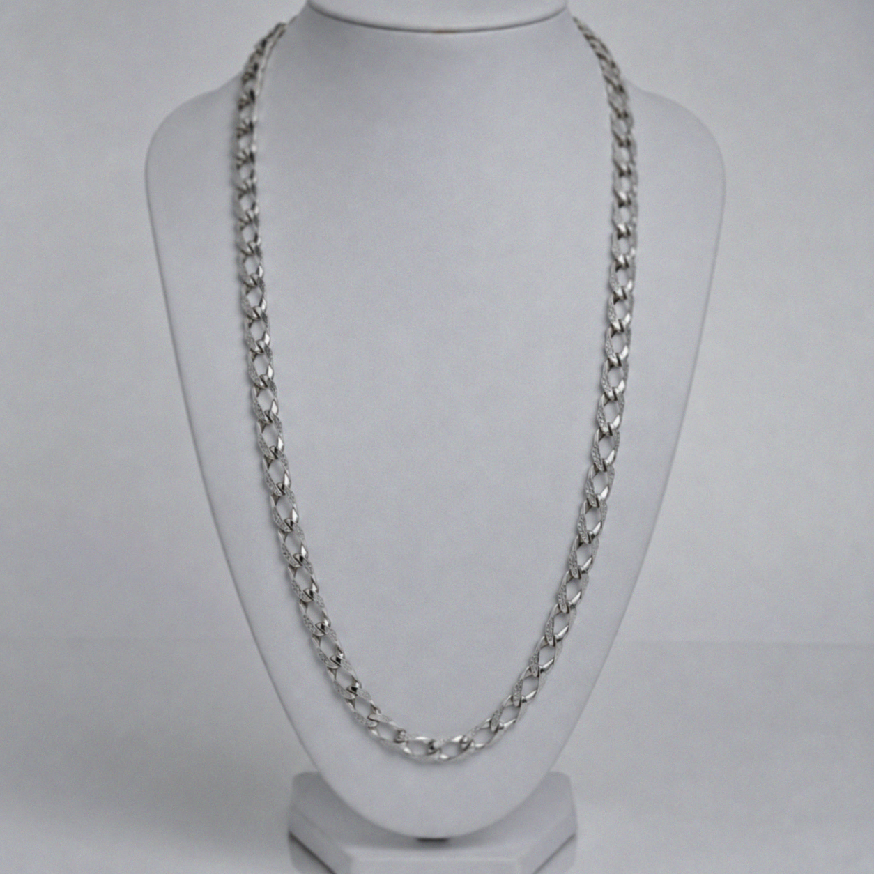 Men's Silver Plain & Engraved Flat Curb Chain 24"