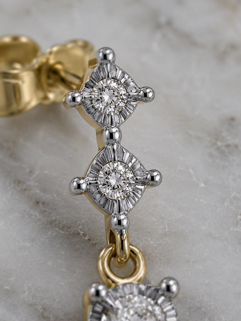 9ct Yellow Gold Diamond Trilogy Drop Earrings (0.20ct Total)