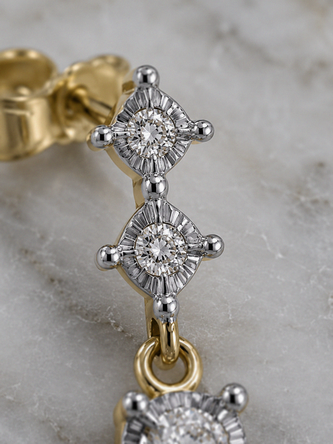 9ct Yellow Gold Diamond Trilogy Drop Earrings (0.20ct Total)