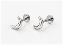 Sterling Silver Crescent Moon Labret Stud Earrings – Pair