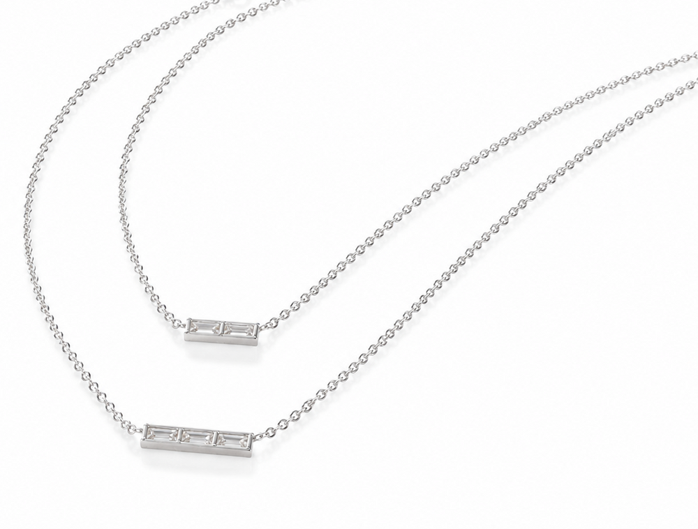 Sterling Silver Cubic Zirconia Double Layer Bar Necklace