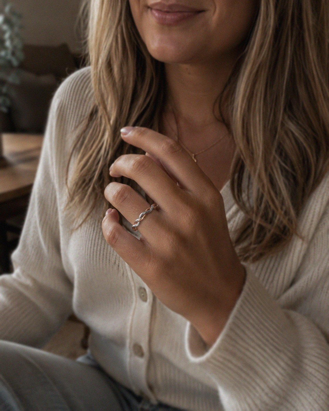 Mixed Twist Ring in Sterling Silver & Rose Gold Plating