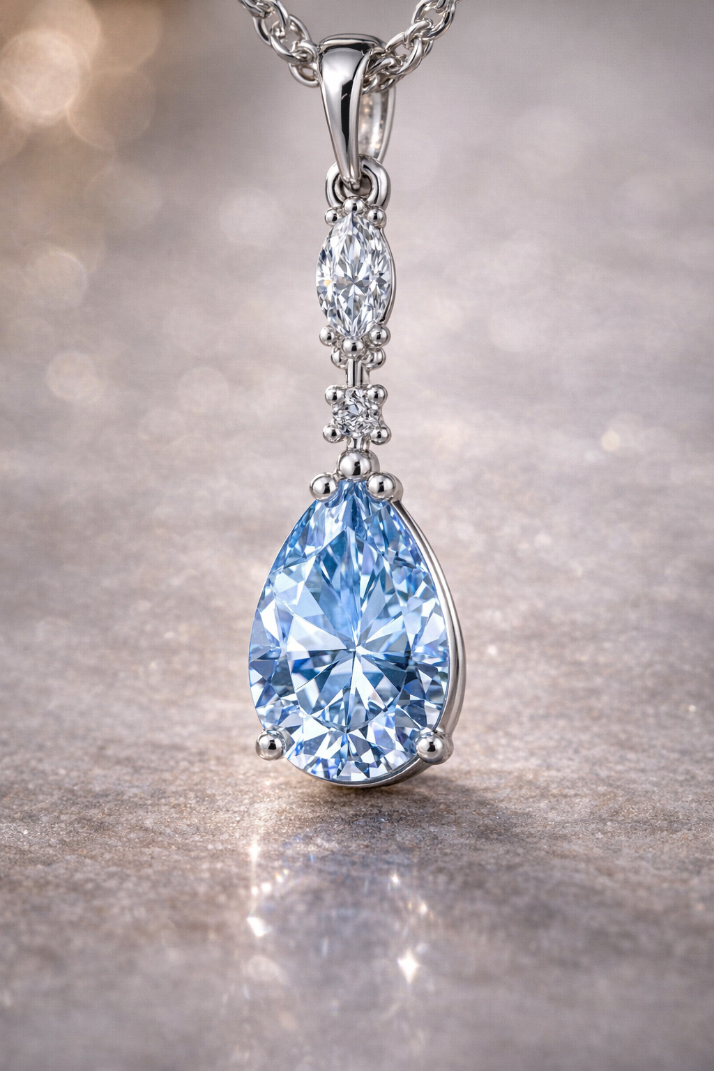 Marquise & Teardrop Blue Cubic Zirconia Pendant Necklace – Sterling Silver