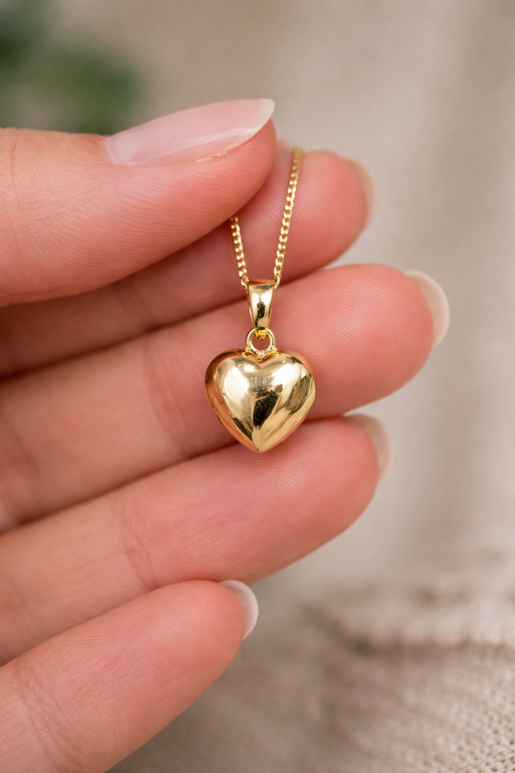 9ct Yellow Gold Small Heart Pendant Necklace – 46cm Curb Chain