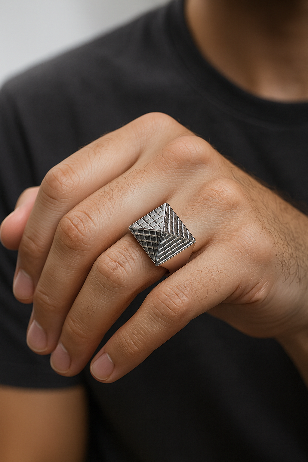 925 Sterling Silver Geometric Pyramid Signet Ring — Heavyweight Men’s Statement Piece - PRE ORDER