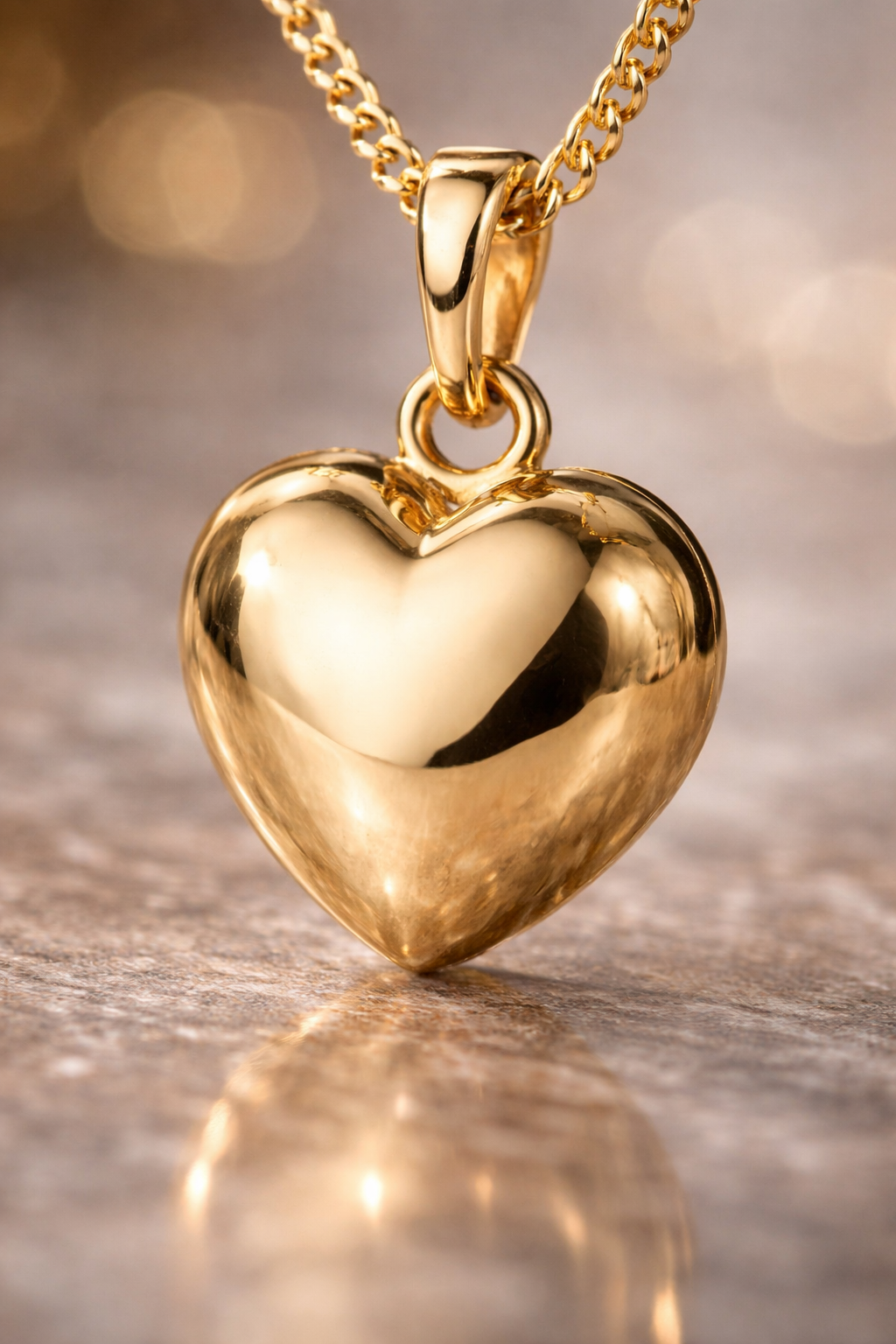 9ct Yellow Gold Small Heart Pendant Necklace – 46cm Curb Chain