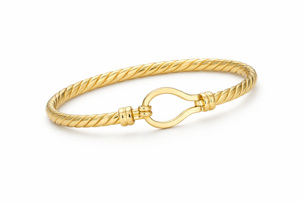 9ct Yellow Gold Plain Twisted Hook Bangle – 12.4g