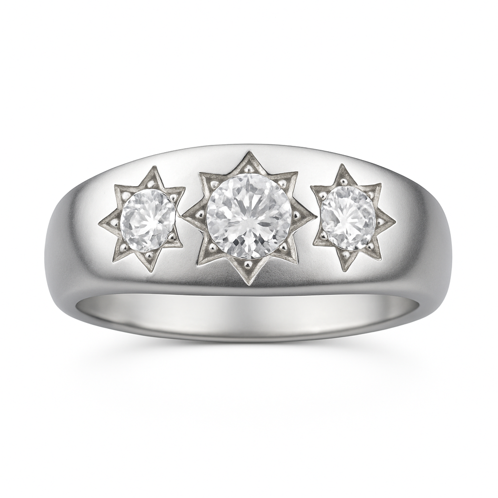 Silver Three Stone Gypsy Ring – CZ Trilogy Design