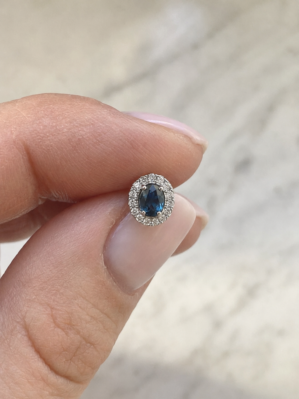 Blue Sapphire & Diamond Cluster Stud Earrings in 9ct White Gold