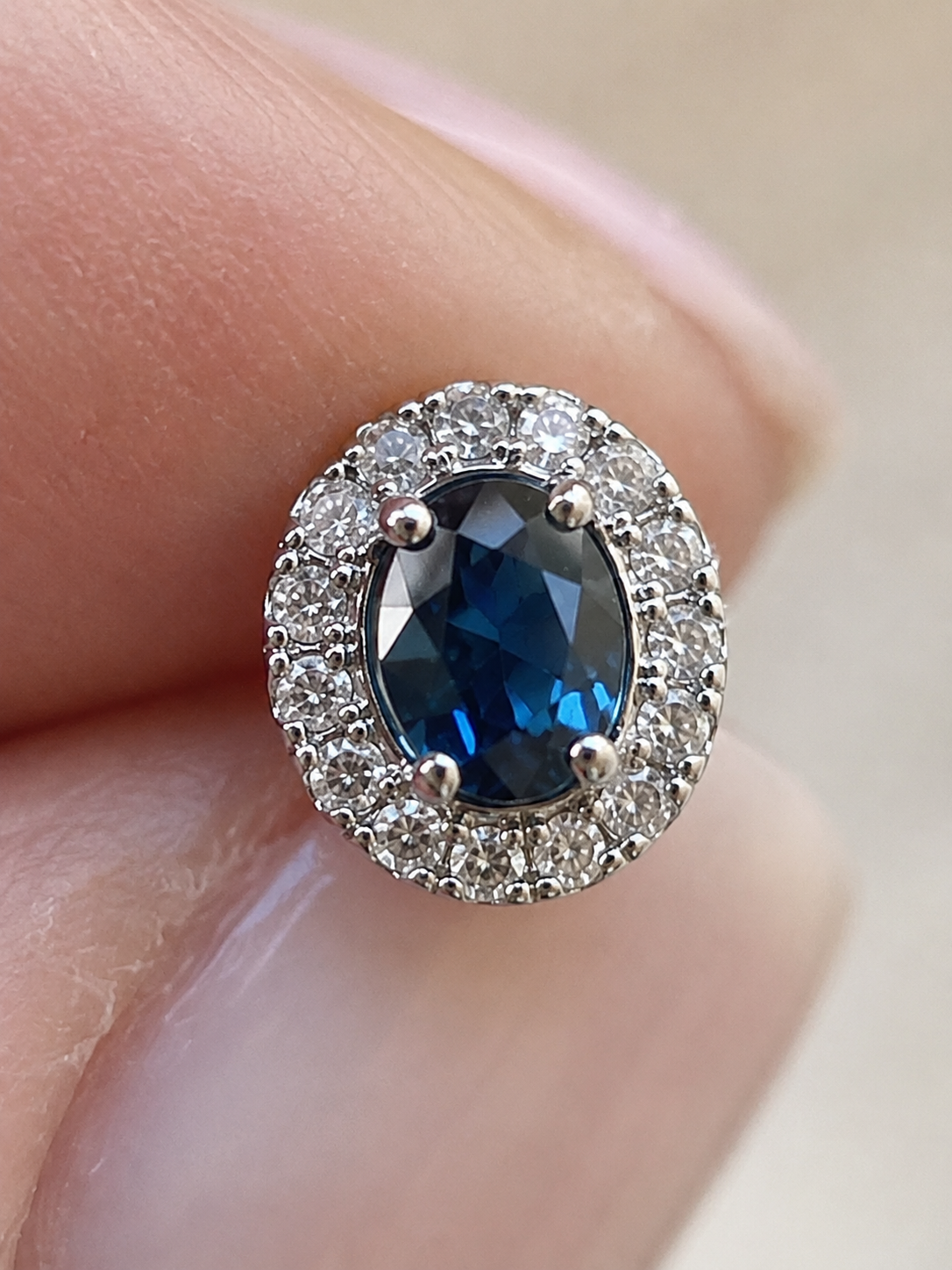 Blue Sapphire & Diamond Cluster Stud Earrings in 9ct White Gold