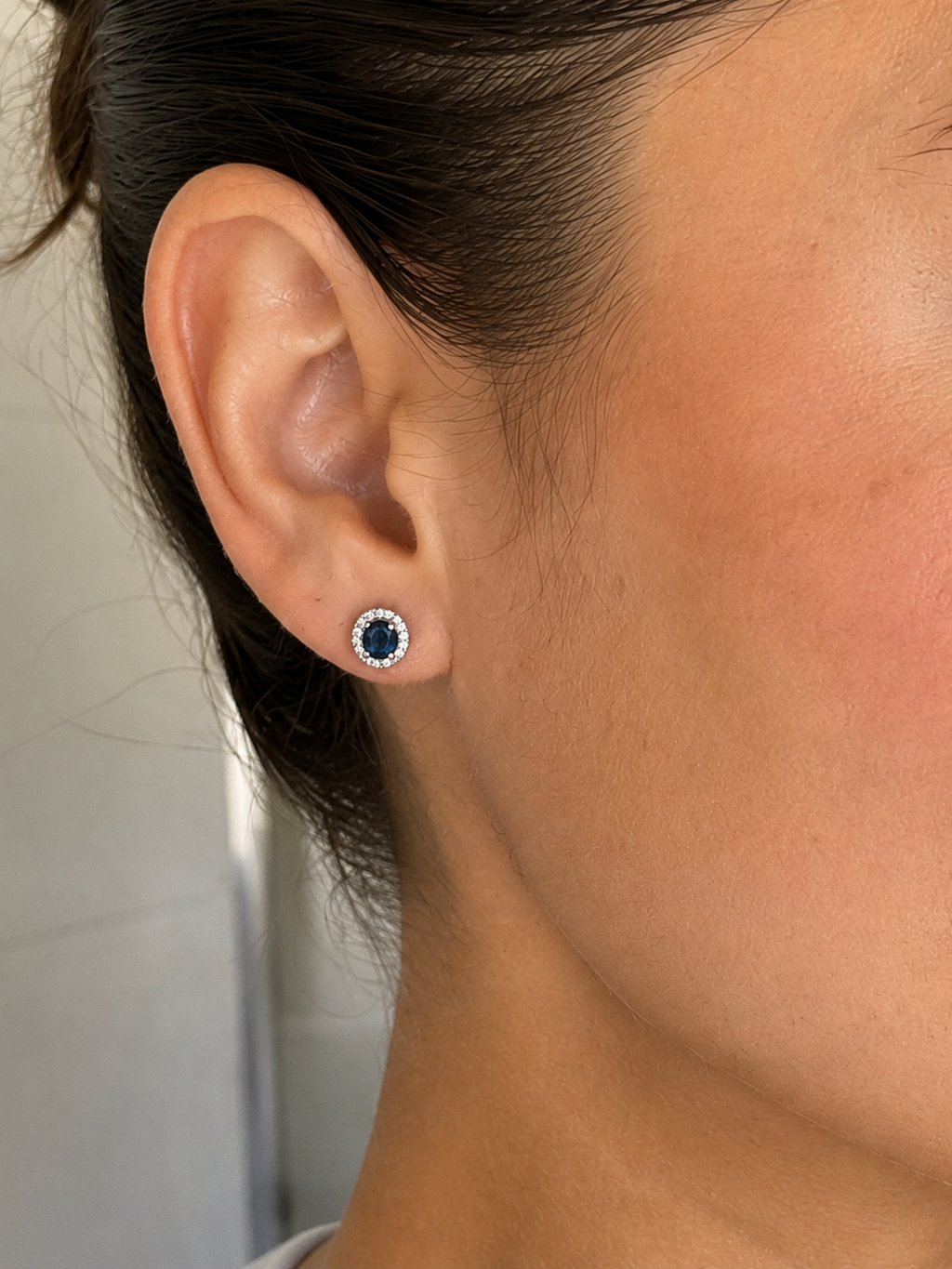 Blue Sapphire & Diamond Cluster Stud Earrings in 9ct White Gold