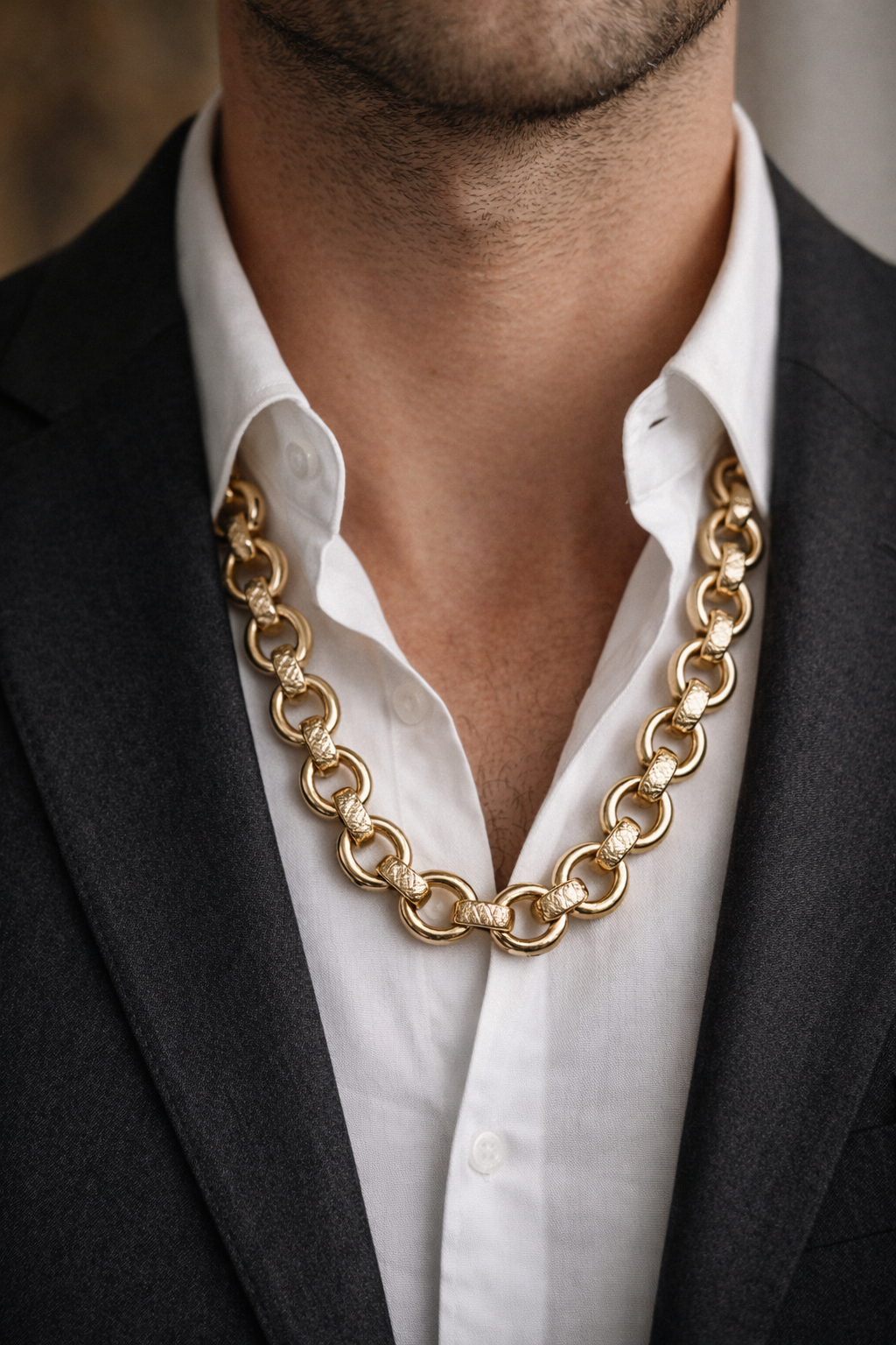 9ct Yellow Gold Heavy Belcher Chain – 24” | Solid Engraved & Plain Links