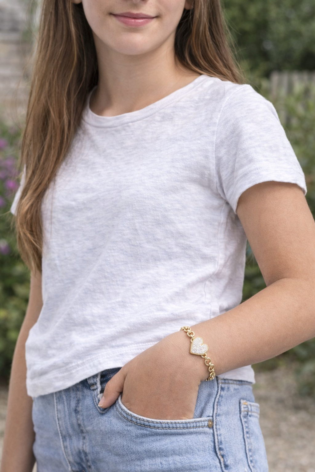 9ct Yellow Gold CZ Heart Belcher Bracelet – 6.5“