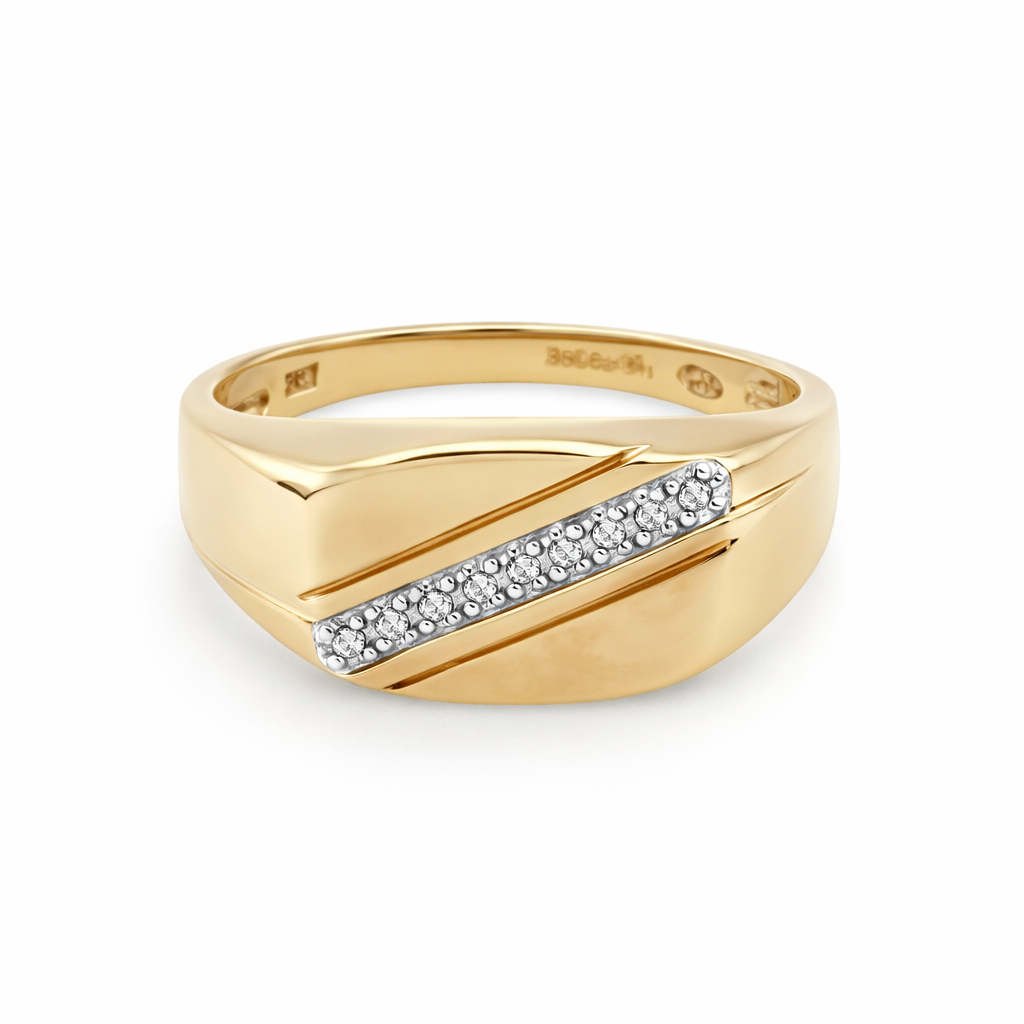 9ct Gold Diamond Accent Signet Ring – Contemporary Men’s Design