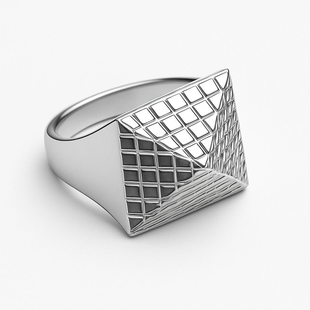 925 Sterling Silver Geometric Pyramid Signet Ring — Heavyweight Men’s Statement Piece - PRE ORDER