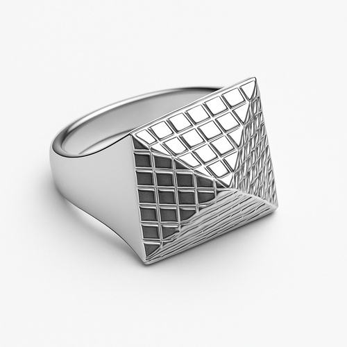 925 Sterling Silver Geometric Pyramid Signet Ring — Heavyweight Men’s Statement Piece