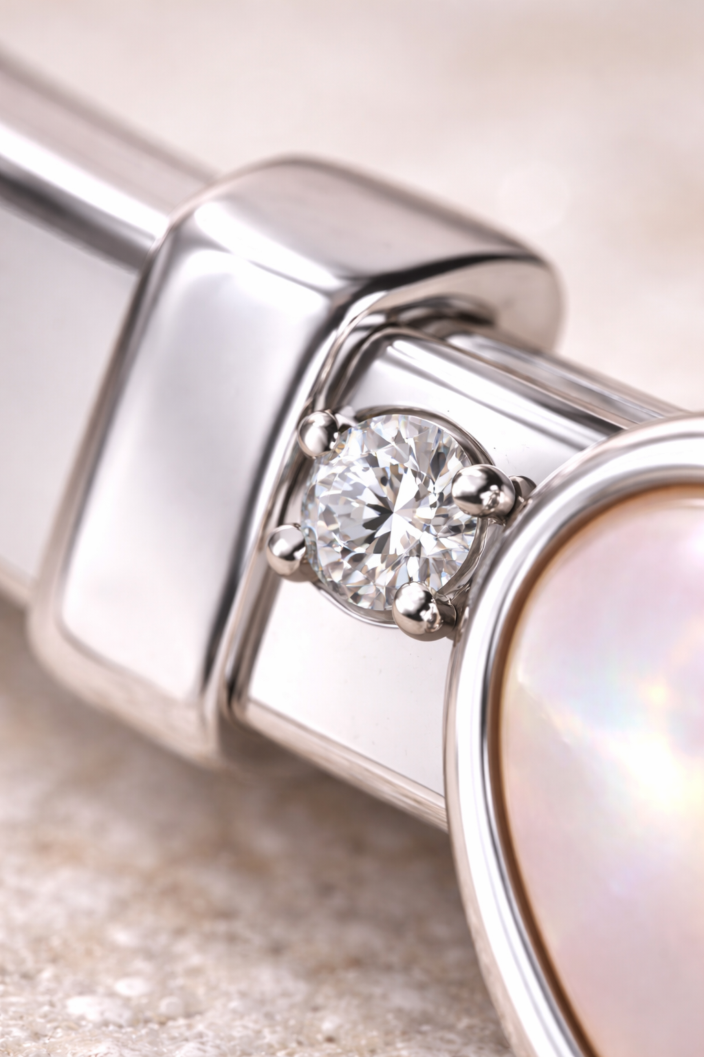 Mother of Pearl Heart Diamond Bangle - Sterling Silver